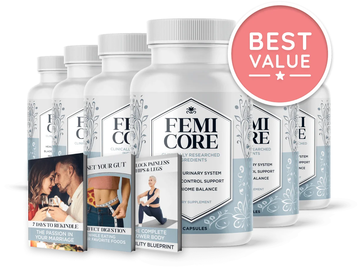 Visivra-Official-Website FemiCore bladder health supplement 6 bottle bundle with 3 free bonus eBooks. Best value pack for natural urinary wellness and microbiome balance.